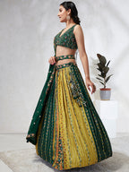 House of Panchhi Navy Blue Pure Georgette Sequins And Thread Embroidery Lehenga Choli & Dupatta