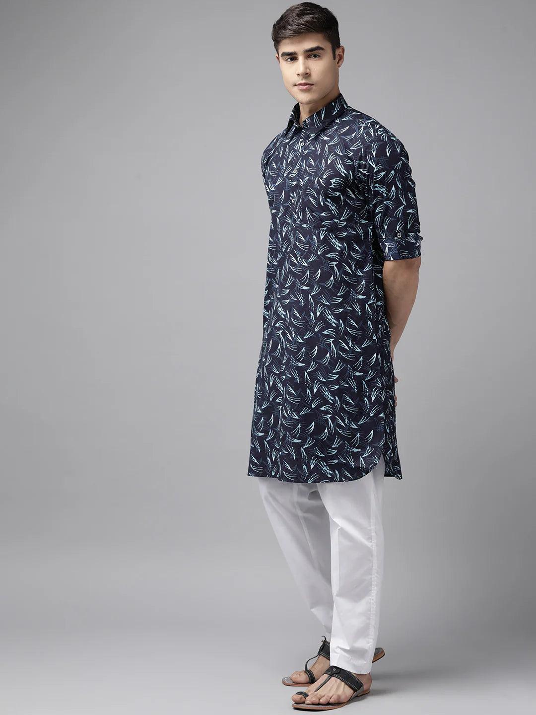 Fabmade Pure Cotton Pathani Kurta Print