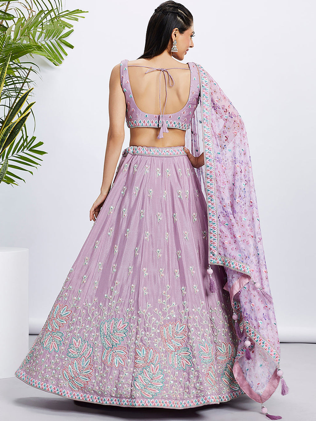 House of Panchhi Lavender Georgette Sequins And Thread Embroidery Lehenga Choli & Dupatta