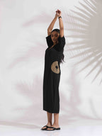trueBrowns Black Cotton Embroidered Dress - Distacart