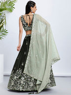 House of Panchhi Turquoise Blue Georgette Sequins And Thread Embroidery Lehenga Choli & Dupatta