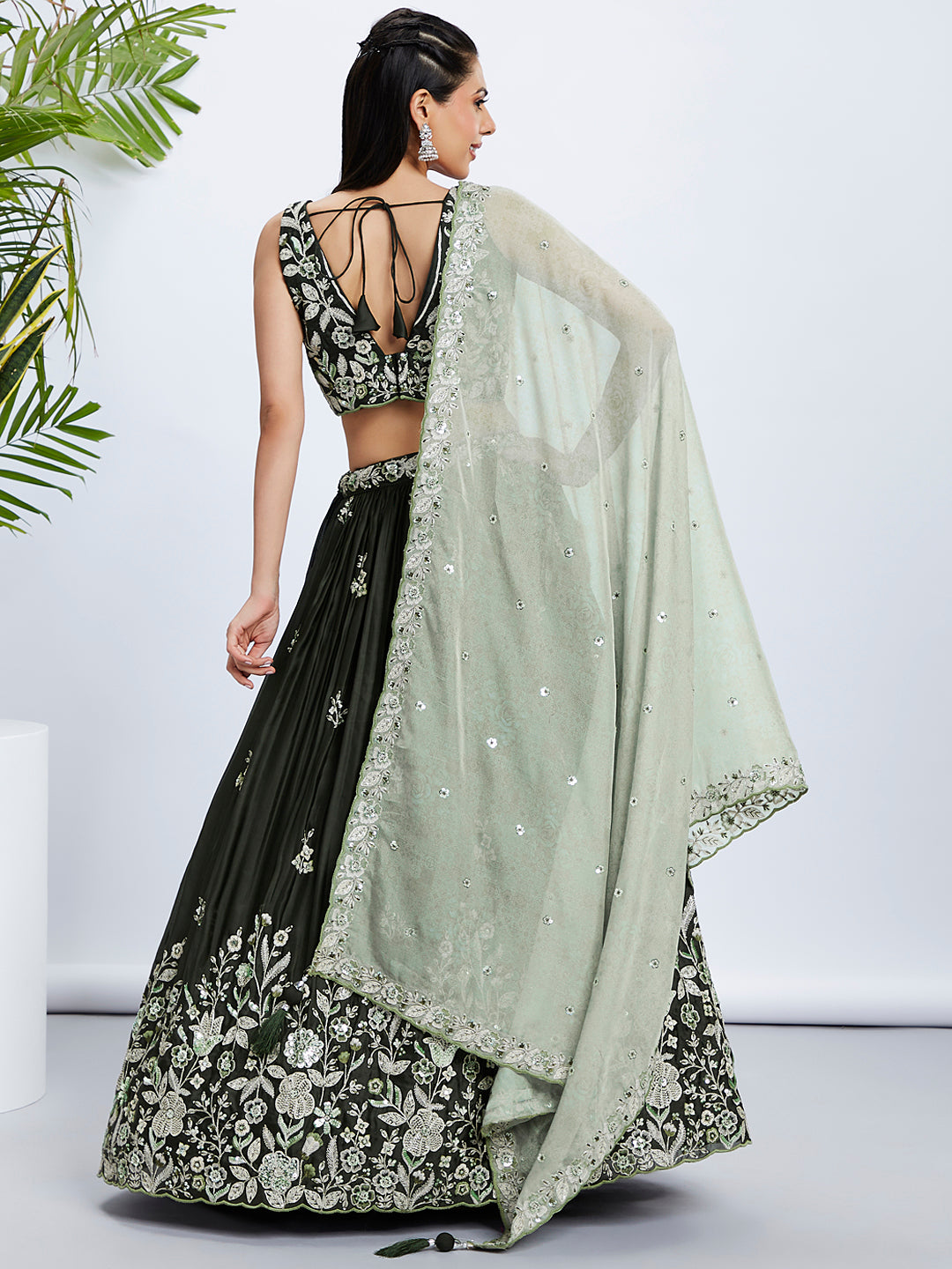 House of Panchhi Turquoise Blue Georgette Sequins And Thread Embroidery Lehenga Choli & Dupatta
