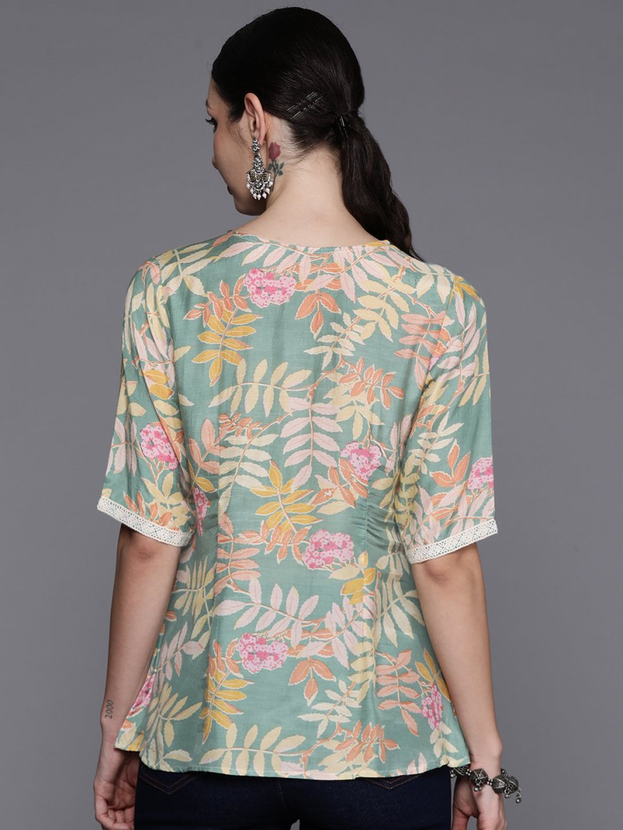 Ahalyaa Floral Printed Tunic with Lace Inserts Detail