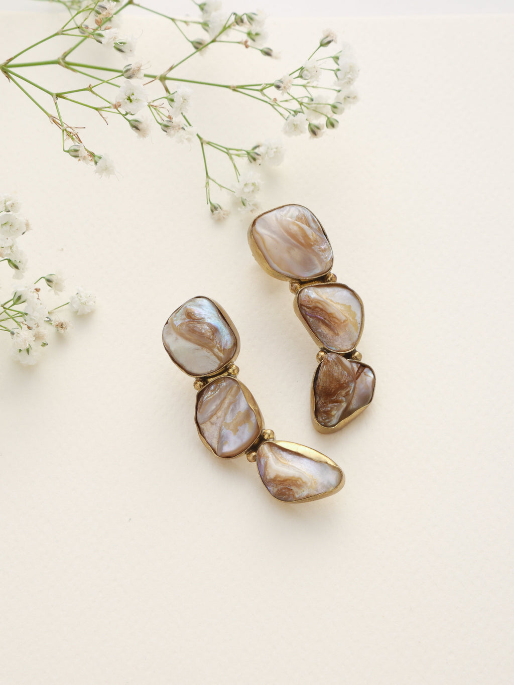 trueBrowns Brass Marble Stone Earrings - Distacart
