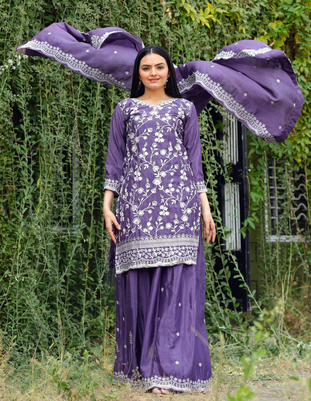 Yash Enterprise Alluring Sequence Embroidered Work Lavender Silk Readymade Salwar Suit - Distacart