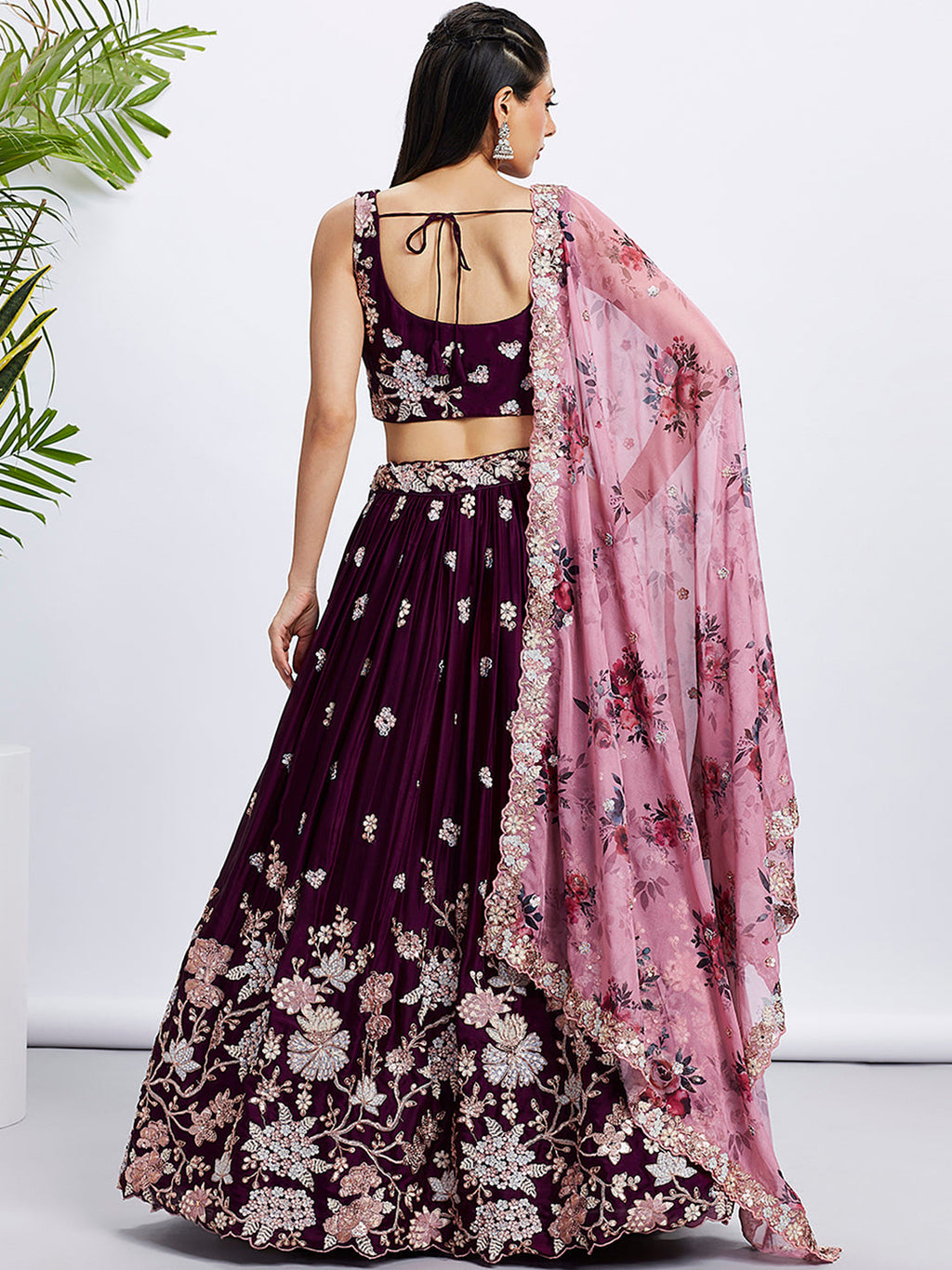 House of Panchhi Purple Pure Georgette Sequins And Thread Embroidery Lehenga Choli & Dupatta
