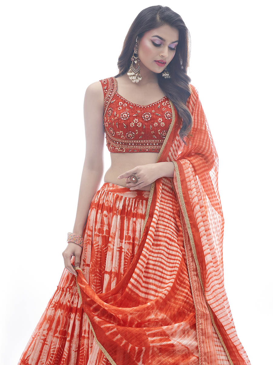 Myra Red Jaquard Embroidered Designer Lehenga