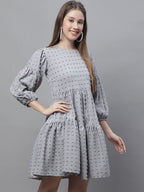Jainish Women's Peach Self Design Tiered Dress - Distacart