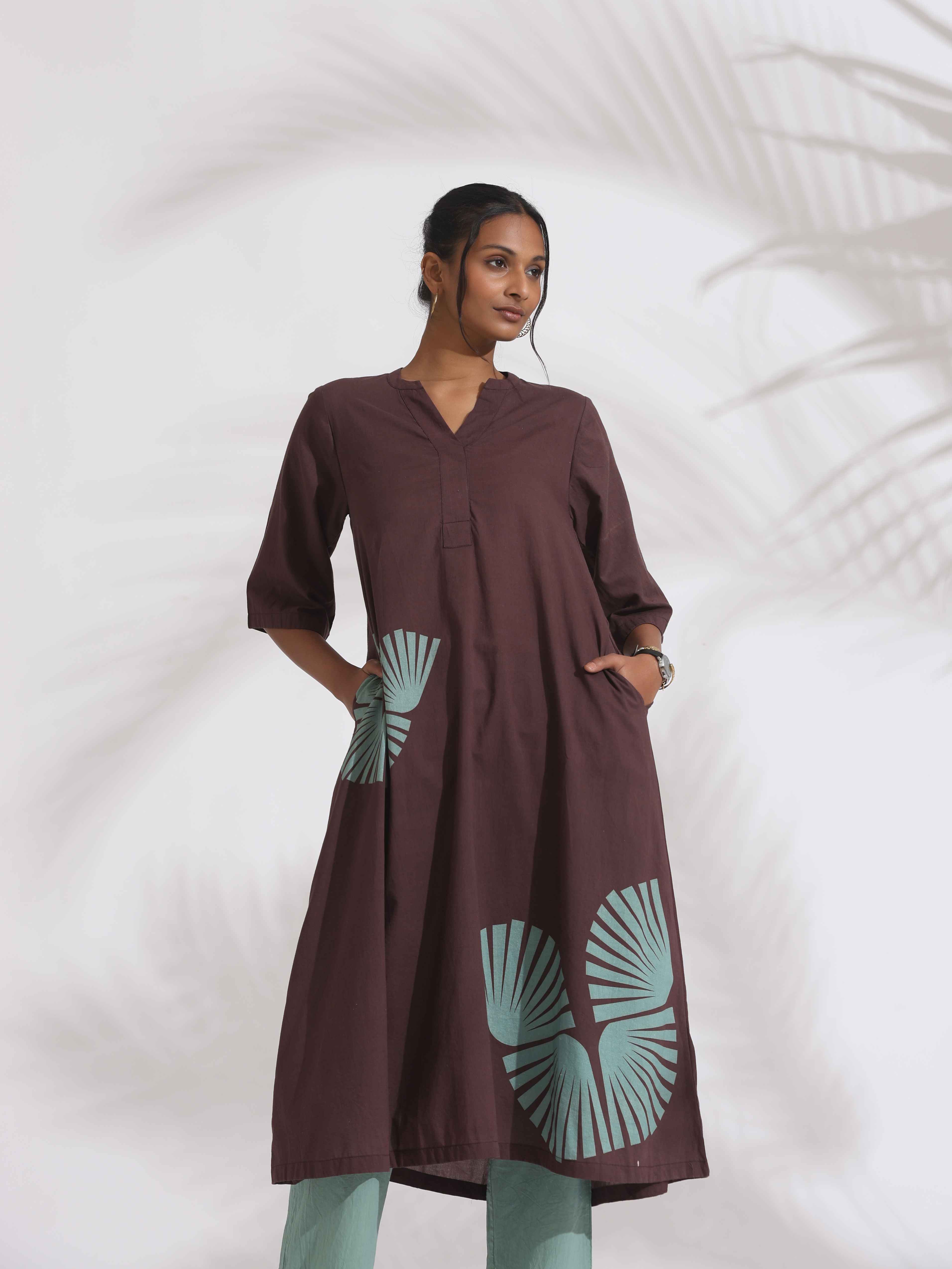 trueBrowns Cola Cotton Print Flared Kurta Set - Distacart