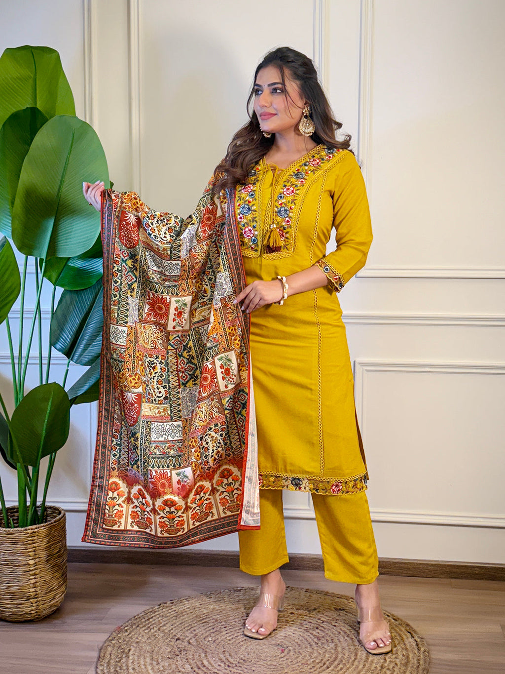 The52 Women's Gorgeous Viscose Embroidery Straight Kurta with Pant And Dupatta Set - Distacart