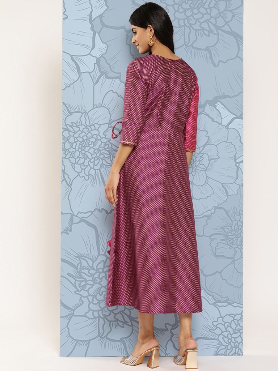 Ahalyaa Colourblocked Printed Wrap Ethnic Dress