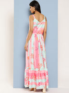 Ahalyaa Striped Floral Print Crepe Maxi Ethnic Dress - Distacart