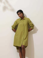trueBrowns Pear Green Cotton Linen Dress - Distacart