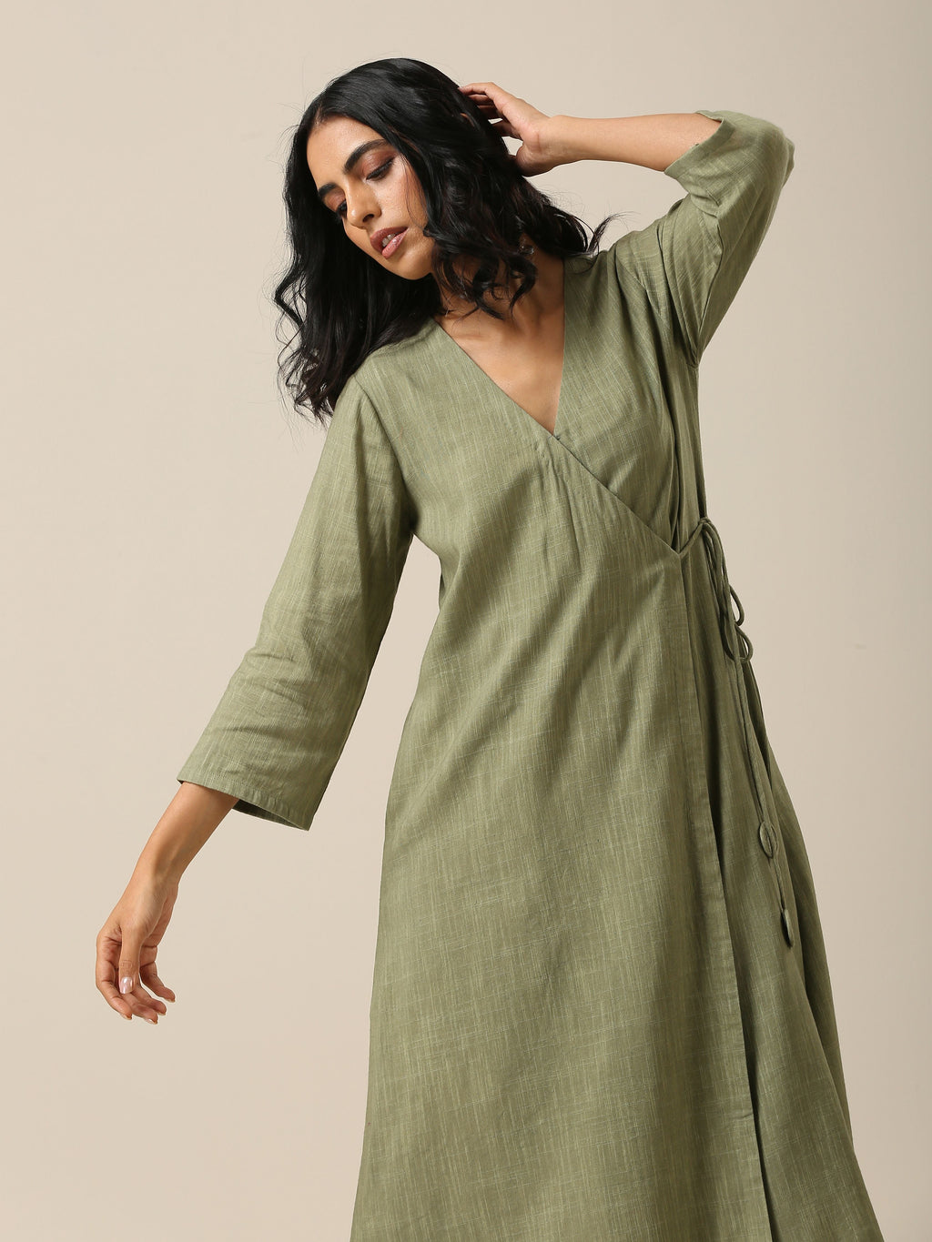 trueBrowns Sage Slub Texture Angrakha Pant Set | Relove - Distacart