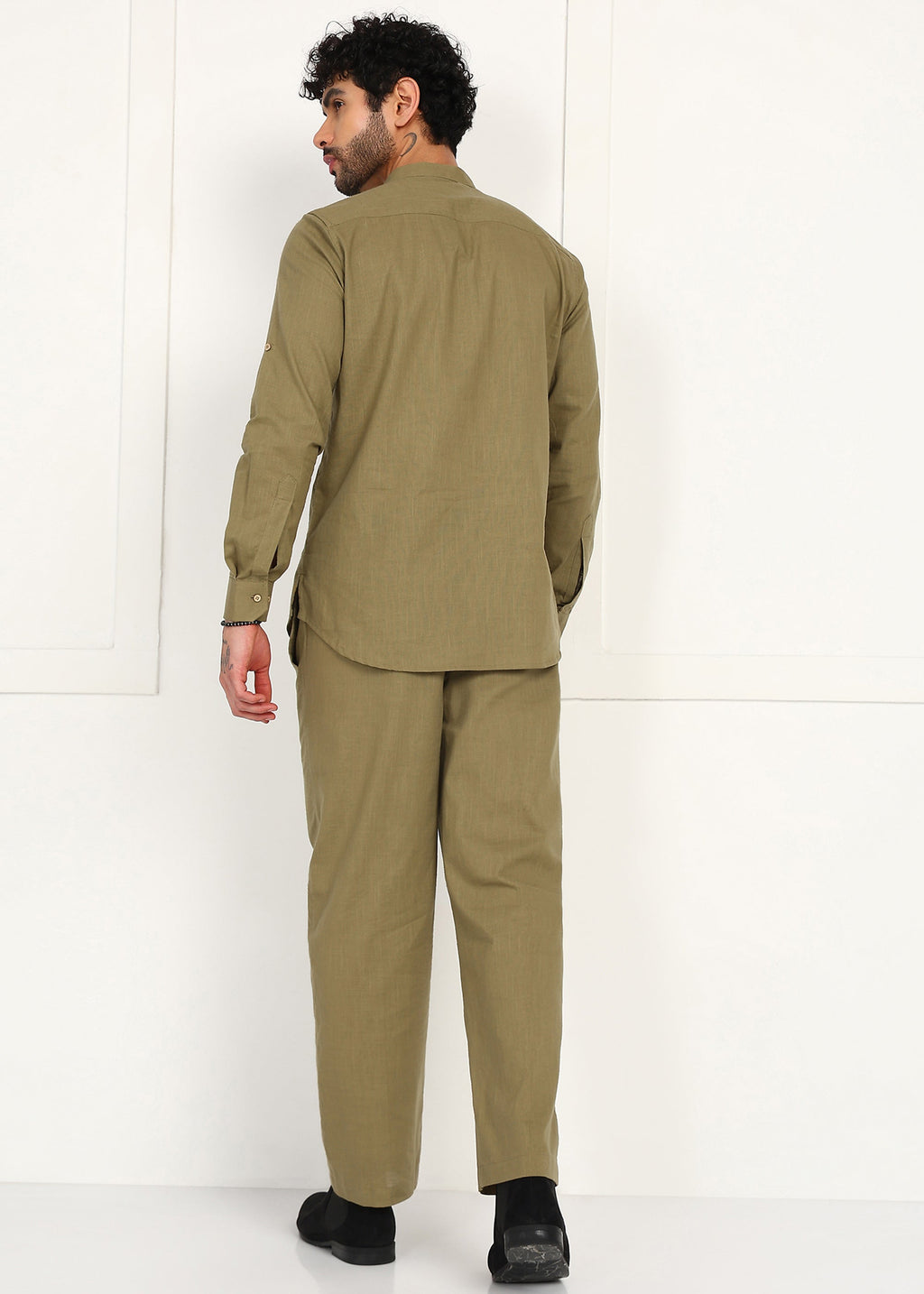 Fabmade Olive Dune Linen Short Kurta Co-Ord Set