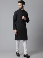 Even Apparels Black Striped Kurta With Band Collar - Distacart