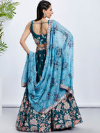 House of Panchhi Olive Pure Georgette Sequins And Thread Embroidery Lehenga Choli & Dupatta