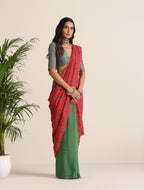 trueBrowns Red Muslin Ikat Saree