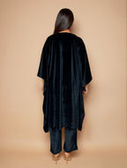 trueBrowns Black Velvet Embroidered Kaftan Kurta Set - Distacart