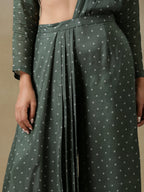 trueBrowns Dark Green Bandhani Printed Silk Palazzo Stitched Saree