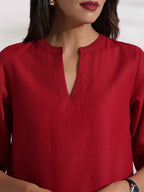 trueBrowns Maroon Slub Highslit Kurta Set - Distacart