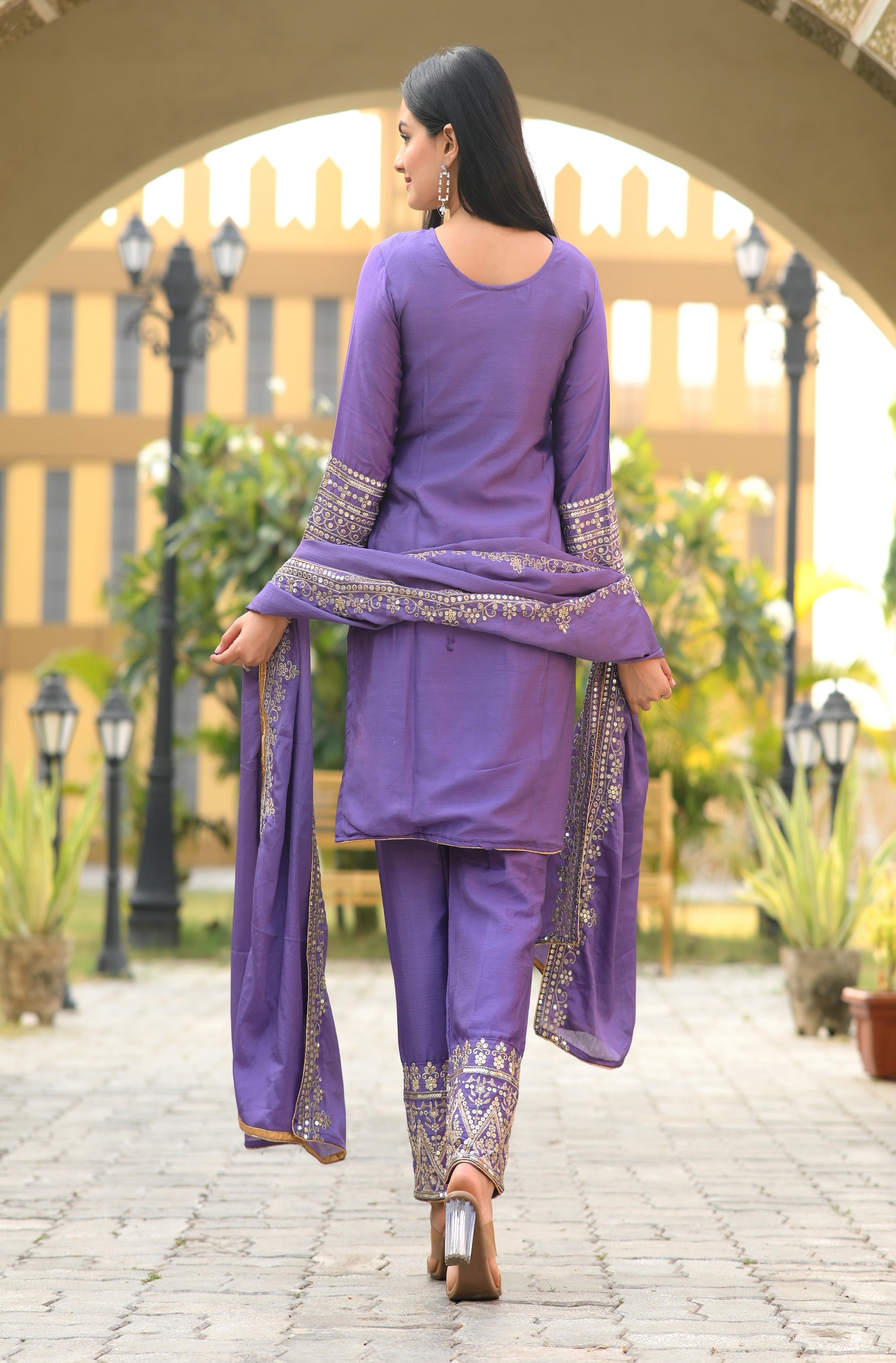 Teeya Creation Lavender Color Chinon Silk Heavy Embroidery Work Fully Stitched Salwar Suit