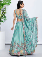 House of Panchhi Mauve Chiffon Sequins And Thread Embroidery Lehenga Choli & Dupatta