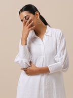 trueBrowns Cotton White Weave Collar Kurta Pant Set | Relove - Distacart