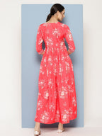 Ahalyaa Floral Printed Pleated Maxi Empire Ethnic Dress - Distacart