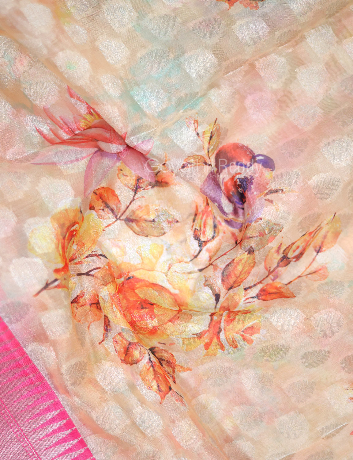 Shades of Cream Colour Floral Design Banaras Semi Silk Saree By Gayathri Reddy Designer Studio
