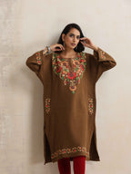 trueBrowns Brown Kashmiri Floral Embroidered Woollen Phiran Kurta - Distacart