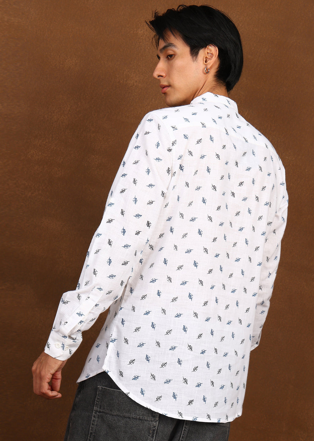 Fabmade Ivory Leaf Linen Kurta