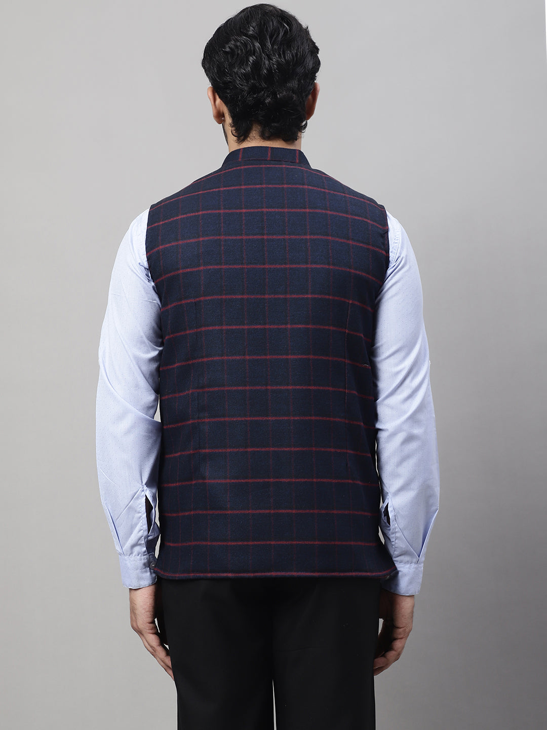 Even Apparels Men's Blue Nehru Jacket With Welt Pockets