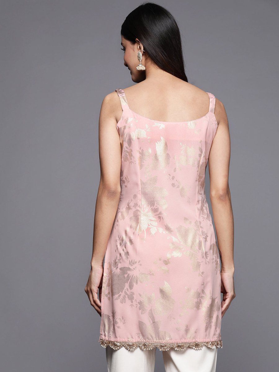 Ahalyaa Square Neck Printed Crepe Tunic With Lace Inserts