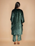 trueBrowns Olive Green Velvet Embroidered Kaftan Kurta Set - Distacart