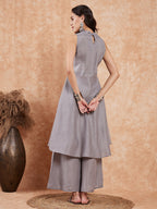 InWeave Light Grey Lurex Halter Neck W/S Kurta Palazzo Set - Distacart