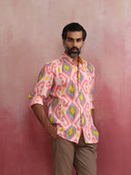 trueBrowns Men's Lime Ikat Print Cotton Shirt