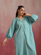 trueBrowns Aqua Blue Cotton Dobby Dress - Distacart