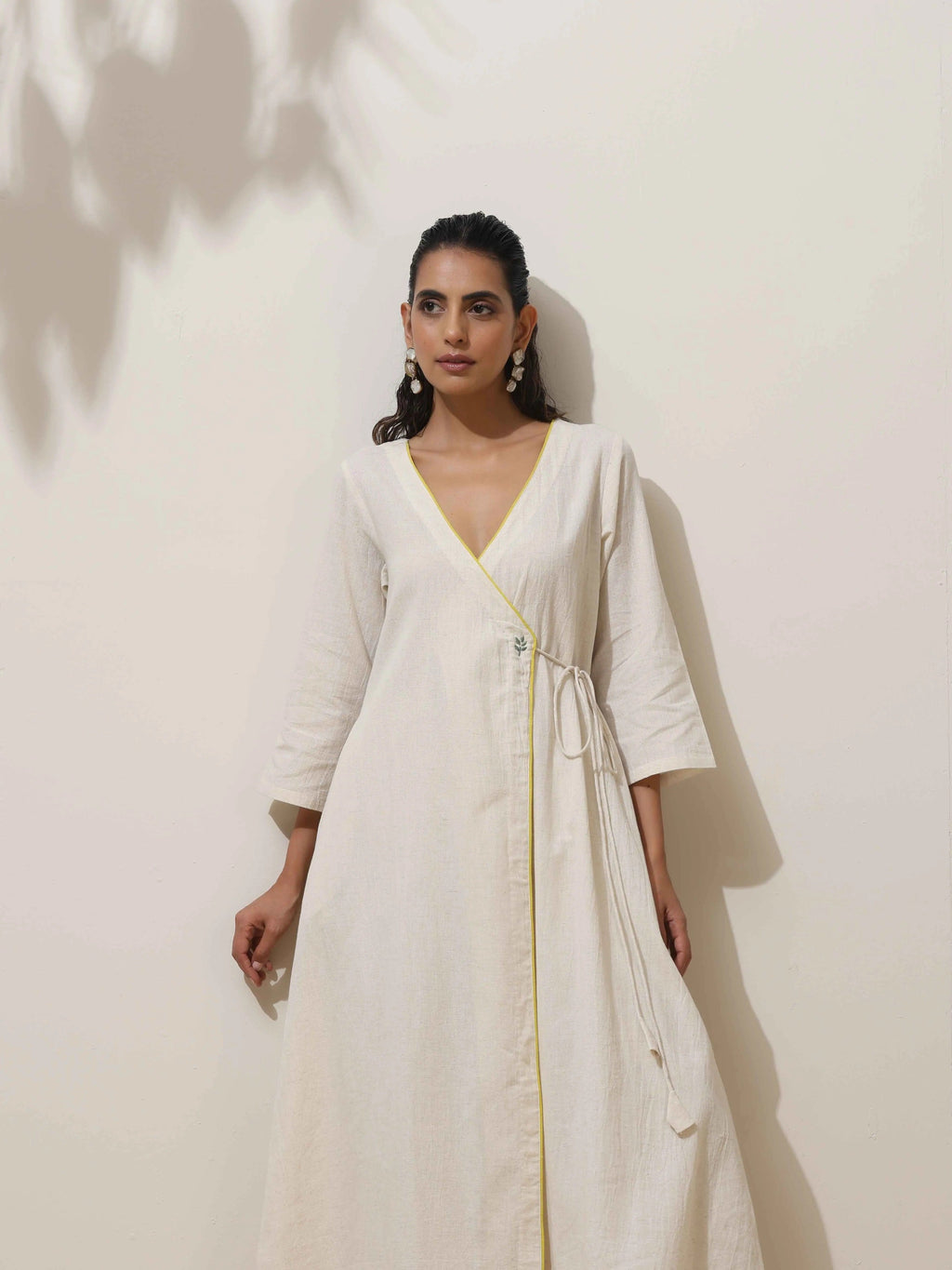 trueBrowns Off White Cotton Linen Angrakha Kurta Pant Set - Distacart