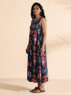 trueBrowns Purple Cotton Ikat Flared Dress - Distacart