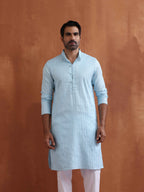 trueBrowns Men's Blue Sequin Chanderi Kurta