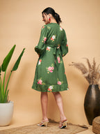 InWeave Women's Green Small Flower Belted Dress - Distacart