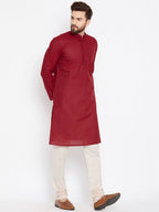Even Apparels Maroon Pure Cotton Kurta With Band Collar - Distacart