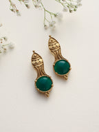 trueBrowns Brass Green Stone Abstarct Earrings - Distacart