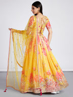 House of Panchhi Yellow Colour Organza Floral Design Digital Print Lehenga Choli & Dupatta