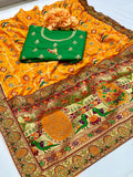 Lorenvalley Fashion Premium Yellow Vichitra Silk Embroidery and Diamond work Both Side Saree