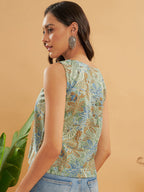 InWeave Dull Green Leaf Floral Print W/U Top