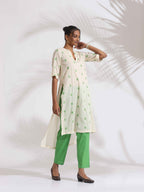 trueBrowns Off-White Cotton Floral Embroidered Straight Kurta Set - Distacart