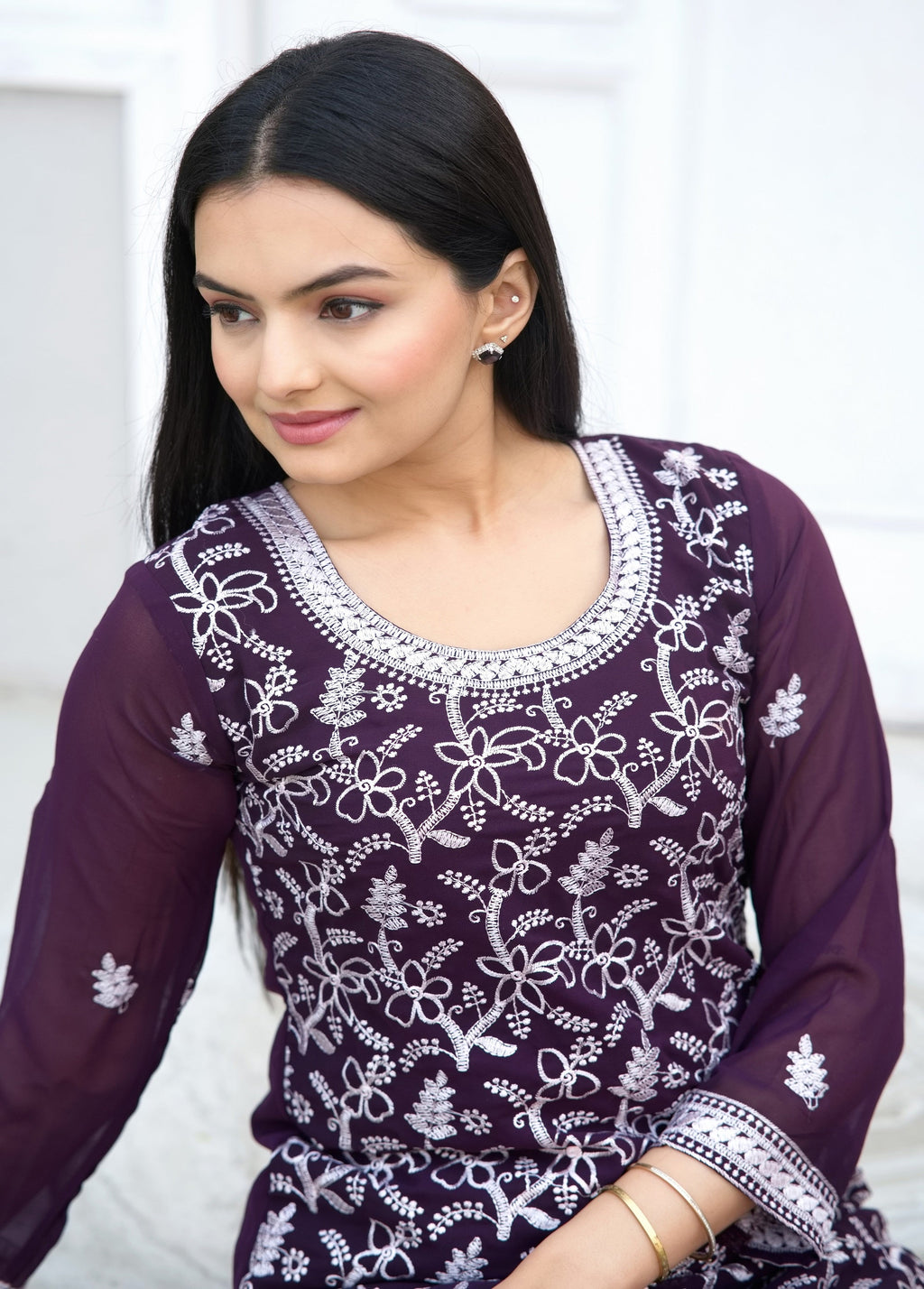 Teeya Creation Wine Color Faux Georgette Silk Heavy Embroidery Work Fully Stitched Salwar Suit