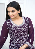 Teeya Creation Wine Color Faux Georgette Silk Heavy Embroidery Work Fully Stitched Salwar Suit